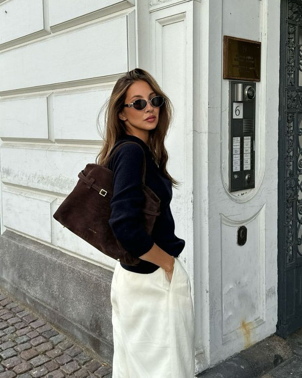 Commuter Tote Spacious Vegan Suede – Camille - Bellux