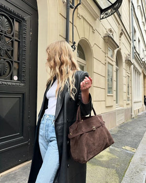 Commuter Tote Spacious Vegan Suede – Camille - Bellux