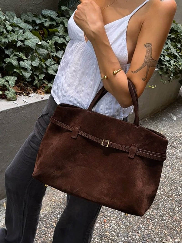 Commuter Tote Spacious Vegan Suede – Camille - Bellux