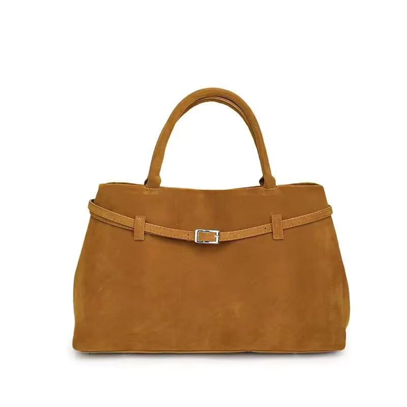 Commuter Tote Spacious Vegan Suede – Camille - Brown - Bellux