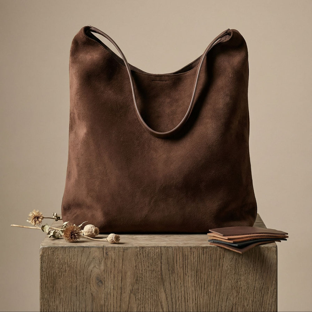 Commuter Tote Spacious Vegan Suede – Luna - Coffee - Bellux