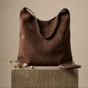 Commuter Tote Spacious Vegan Suede – Luna - Coffee - Bellux