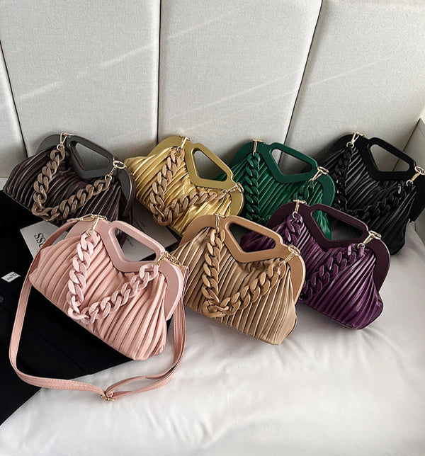 Convertible Crossbody Clutch Chain-Trim Vegan Leather - Bellux