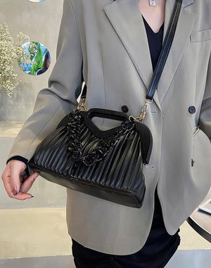 Convertible Crossbody Clutch Chain-Trim Vegan Leather - Bellux