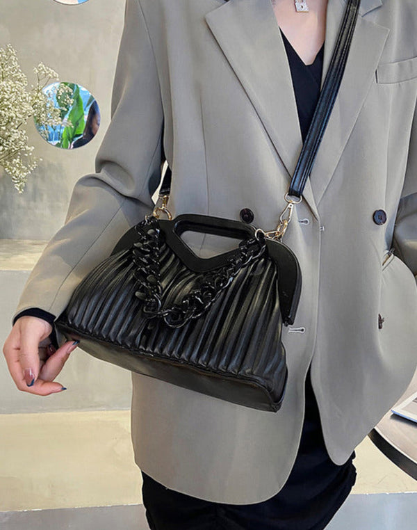 Convertible Crossbody Clutch Chain-Trim Vegan Leather - Bellux