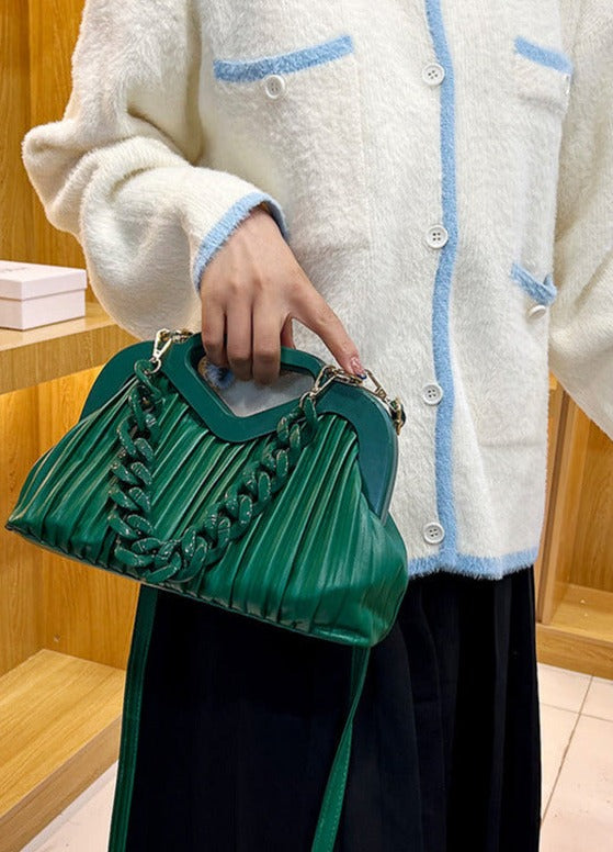 Convertible Crossbody Clutch Chain-Trim Vegan Leather - Green - Bellux