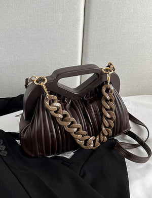 Convertible Crossbody Clutch Chain-Trim Vegan Leather - Brown - Bellux