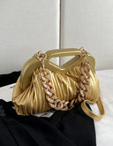 Convertible Crossbody Clutch Chain-Trim Vegan Leather - Gold - Bellux