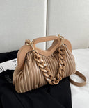 Convertible Crossbody Clutch Chain-Trim Vegan Leather - Khaki - Bellux