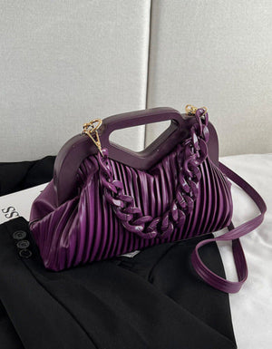 Convertible Crossbody Clutch Chain-Trim Vegan Leather - Purple - Bellux