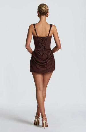 Corset Mini Dress Waist-Defining – Verona - Brown - Bellux
