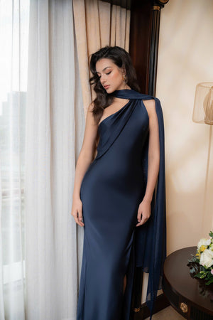 Cowl Neck Gown Draped Satin – Ariadne - Bellux