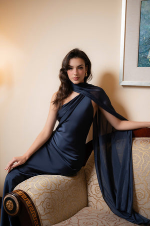 Cowl Neck Gown Draped Satin – Ariadne - Bellux