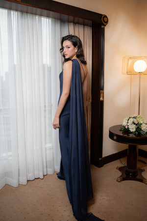 Cowl Neck Gown Draped Satin – Ariadne - Bellux