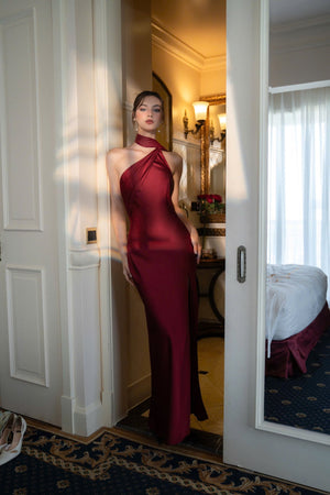 Cowl Neck Gown Draped Satin – Ariadne - Bellux