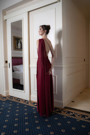 Cowl Neck Gown Draped Satin – Ariadne - Bellux