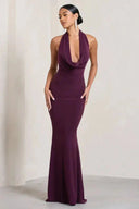 Cowl Neck Halter Gown Sculpting Double-Layered Jersey - Bellux
