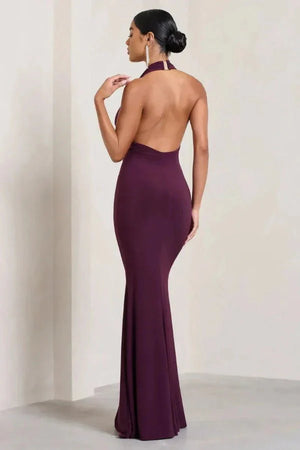 Cowl Neck Halter Gown Sculpting Double-Layered Jersey - Bellux