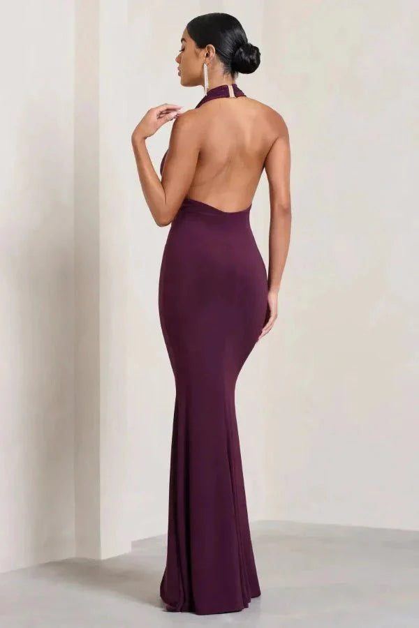 Cowl Neck Halter Gown Sculpting Double-Layered Jersey - Bellux