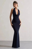 Cowl Neck Halter Gown Sculpting Double-Layered Jersey - L - Bellux