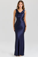 Cowl Neck Satin Maxi Gown – Figure-Hugging Juliette - Bellux