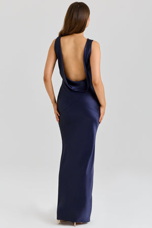 Cowl Neck Satin Maxi Gown – Figure-Hugging Juliette - Bellux