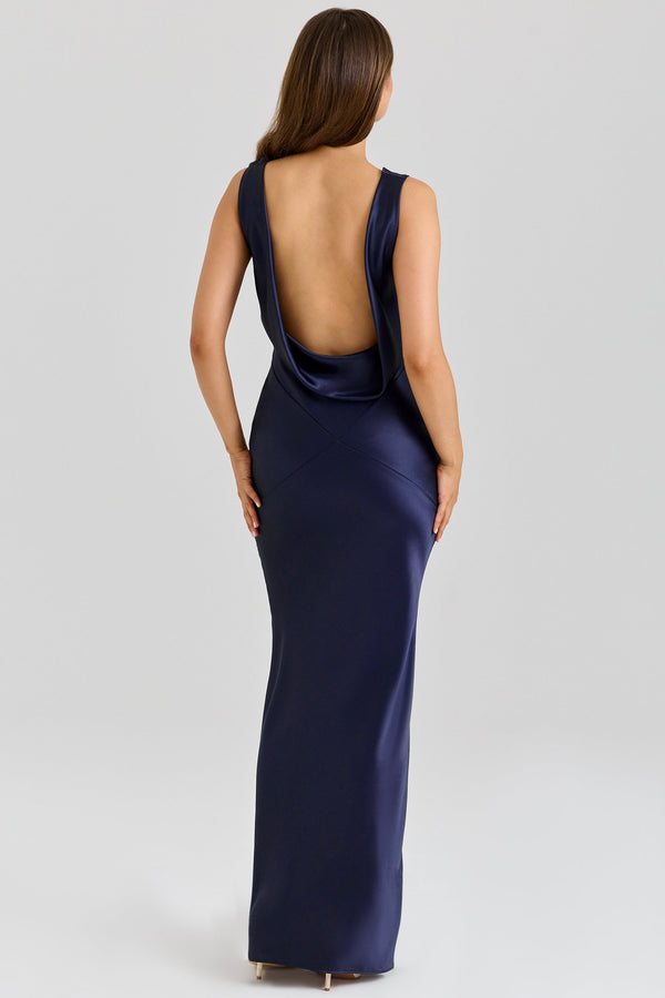 Cowl Neck Satin Maxi Gown – Figure-Hugging Juliette - Bellux