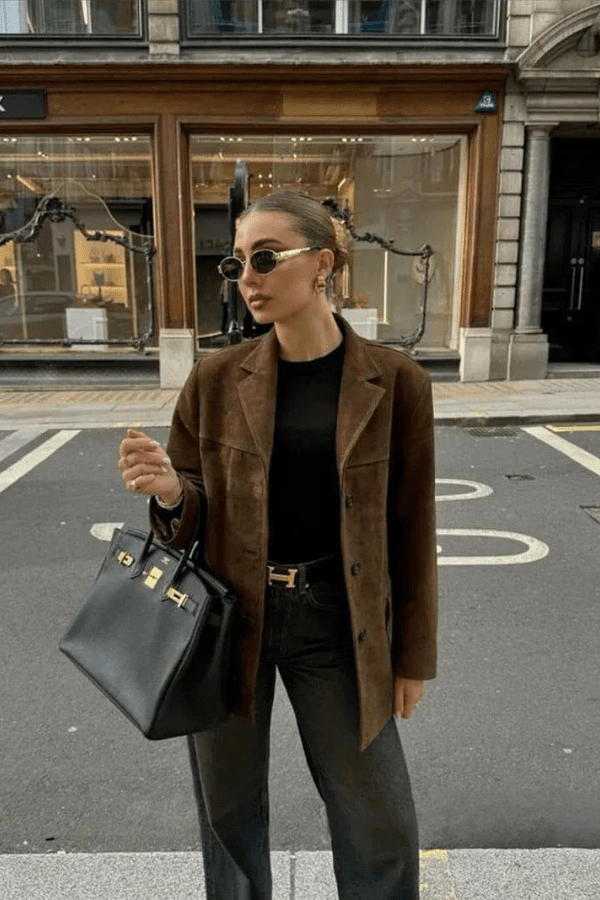 Cropped Biker Jacket Roomy Fit Vegan Suede – Hermione - Bellux