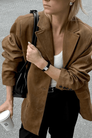 Cropped Biker Jacket Roomy Fit Vegan Suede – Hermione - Bellux