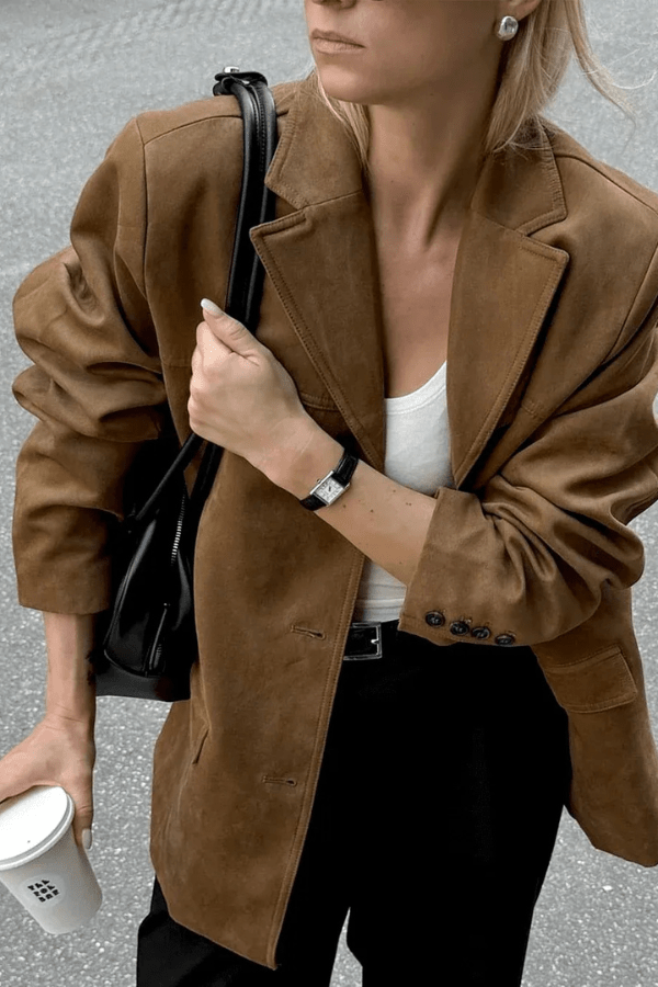 Cropped Biker Jacket Roomy Fit Vegan Suede – Hermione - Bellux