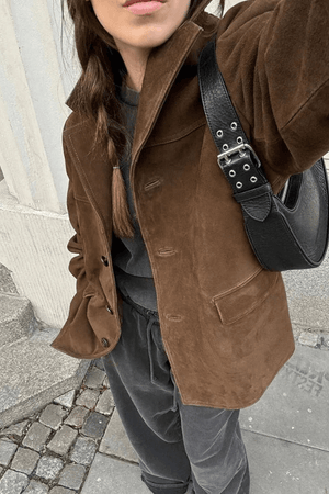 Cropped Biker Jacket Roomy Fit Vegan Suede – Hermione - Bellux