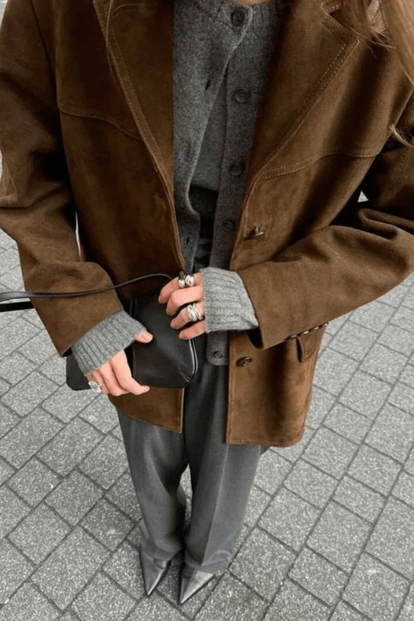 Cropped Biker Jacket Roomy Fit Vegan Suede – Hermione - Bellux