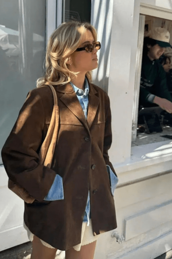 Cropped Biker Jacket Roomy Fit Vegan Suede – Hermione - Bellux