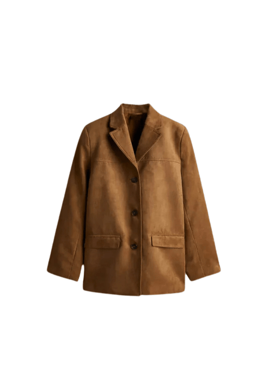 Cropped Biker Jacket Roomy Fit Vegan Suede – Hermione - Suede Brown - Bellux