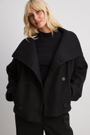 Cropped Tailored Jacket With Double-Snap – Nora - Black - Bellux