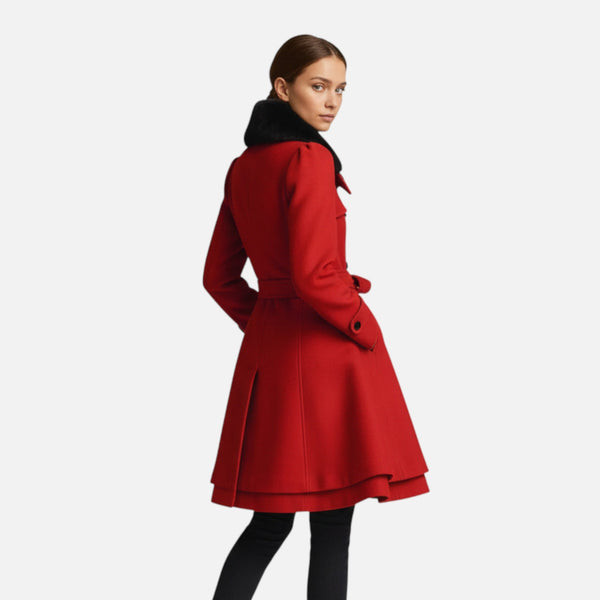 Double-Breasted Belted Longline Wool-Blend Coat – Althea - Bellux