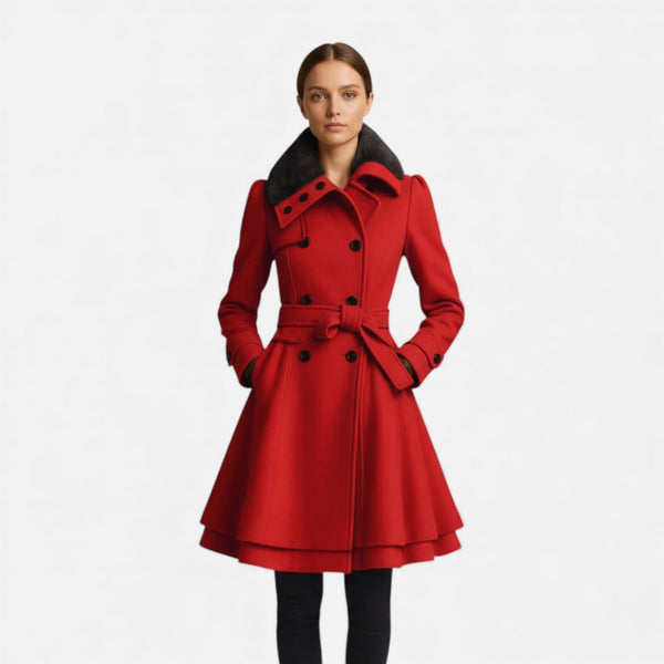 Double-Breasted Belted Longline Wool-Blend Coat – Althea - Bellux