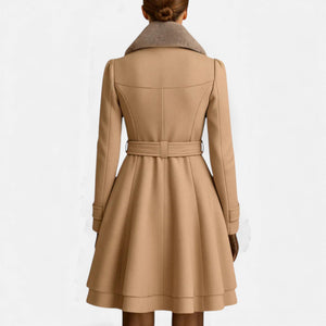 Double-Breasted Belted Longline Wool-Blend Coat – Althea - Bellux