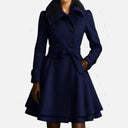 Double-Breasted Belted Longline Wool-Blend Coat – Althea - Navy - Bellux