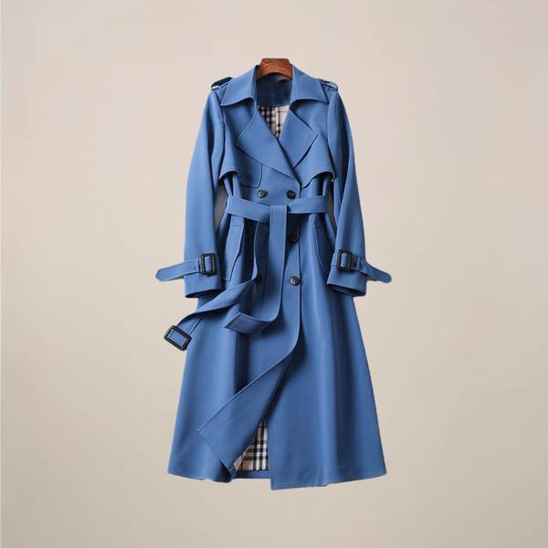 Double-Breasted Belted Trench Coat – Tailored Fit – Agatha - Blue - Bellux