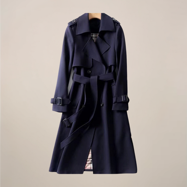 Double-Breasted Belted Trench Coat – Tailored Fit – Agatha - Navy Blue - Bellux