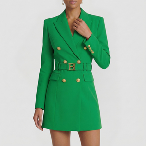 Double-Breasted Blazer Dress Tailored Satin Lapel – Ellery - Green - Bellux