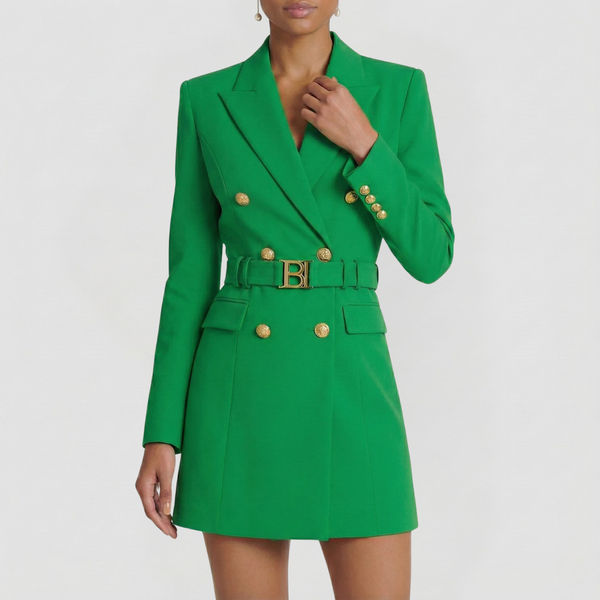 Double-Breasted Blazer Dress Tailored Satin Lapel – Ellery - Green - Bellux