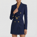 Double-Breasted Blazer Dress Tailored Satin Lapel – Ellery - Navy Blue - Bellux