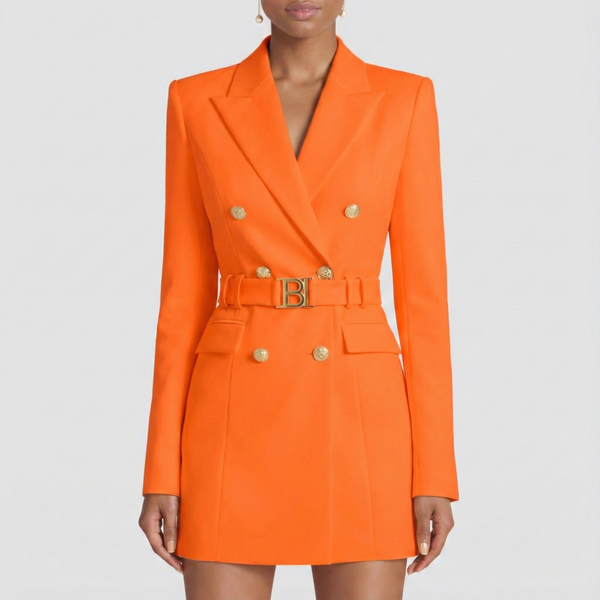 Double-Breasted Blazer Dress Tailored Satin Lapel – Ellery - Orange - Bellux