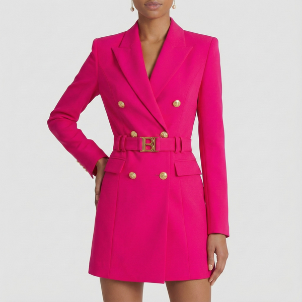 Double-Breasted Blazer Dress Tailored Satin Lapel – Ellery - Pink - Bellux