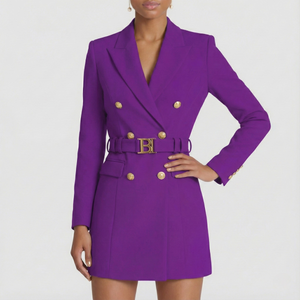 Double-Breasted Blazer Dress Tailored Satin Lapel – Ellery - Purple - Bellux