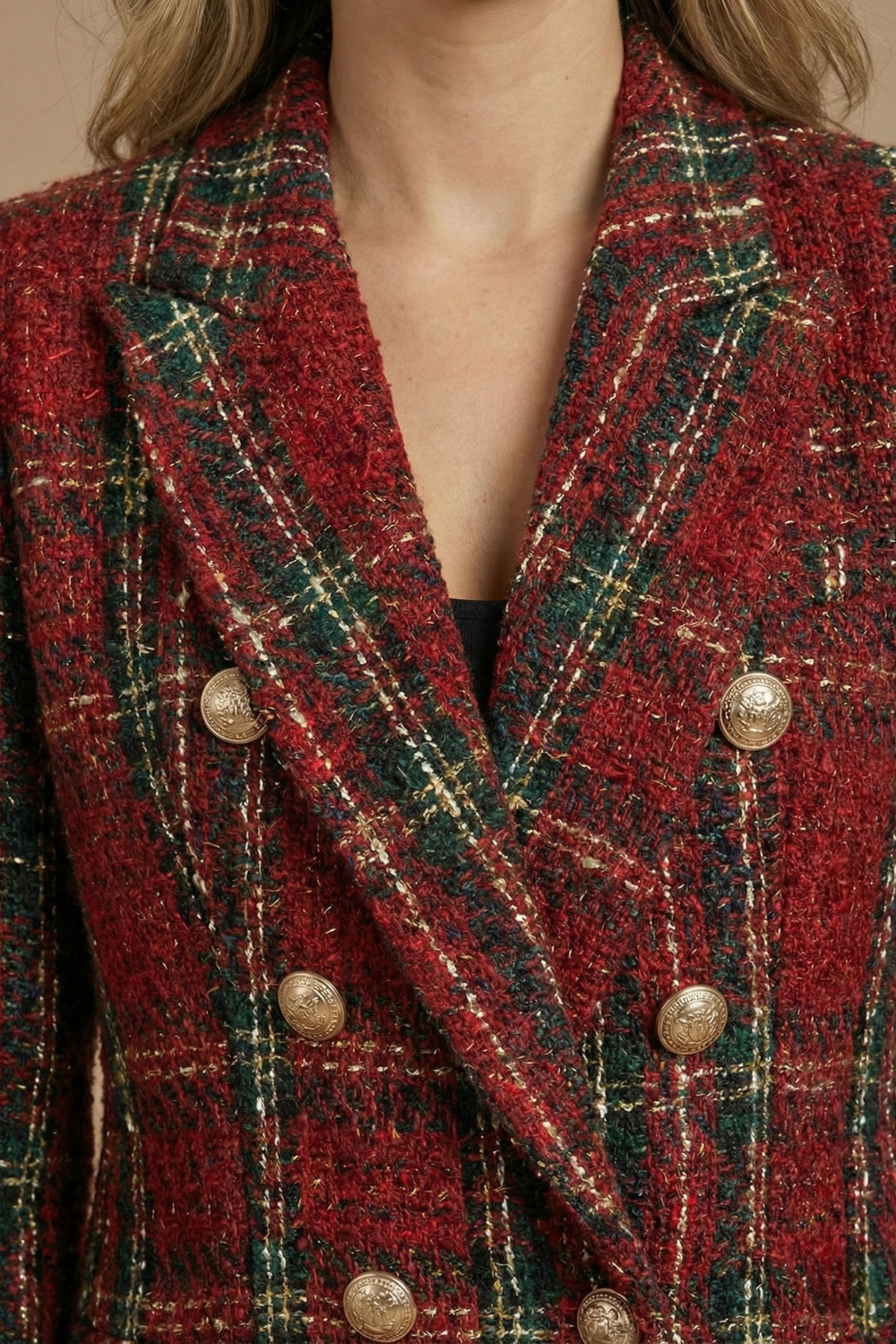 Double-Breasted Blazer Tailored Tweed – Adele - Red - Bellux