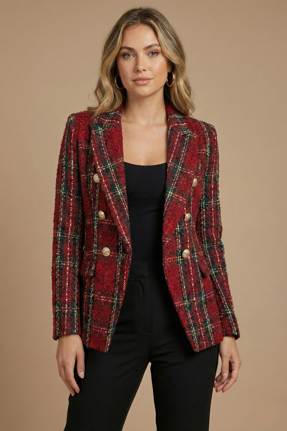 Double-Breasted Blazer Tailored Tweed – Adele - Red - Bellux