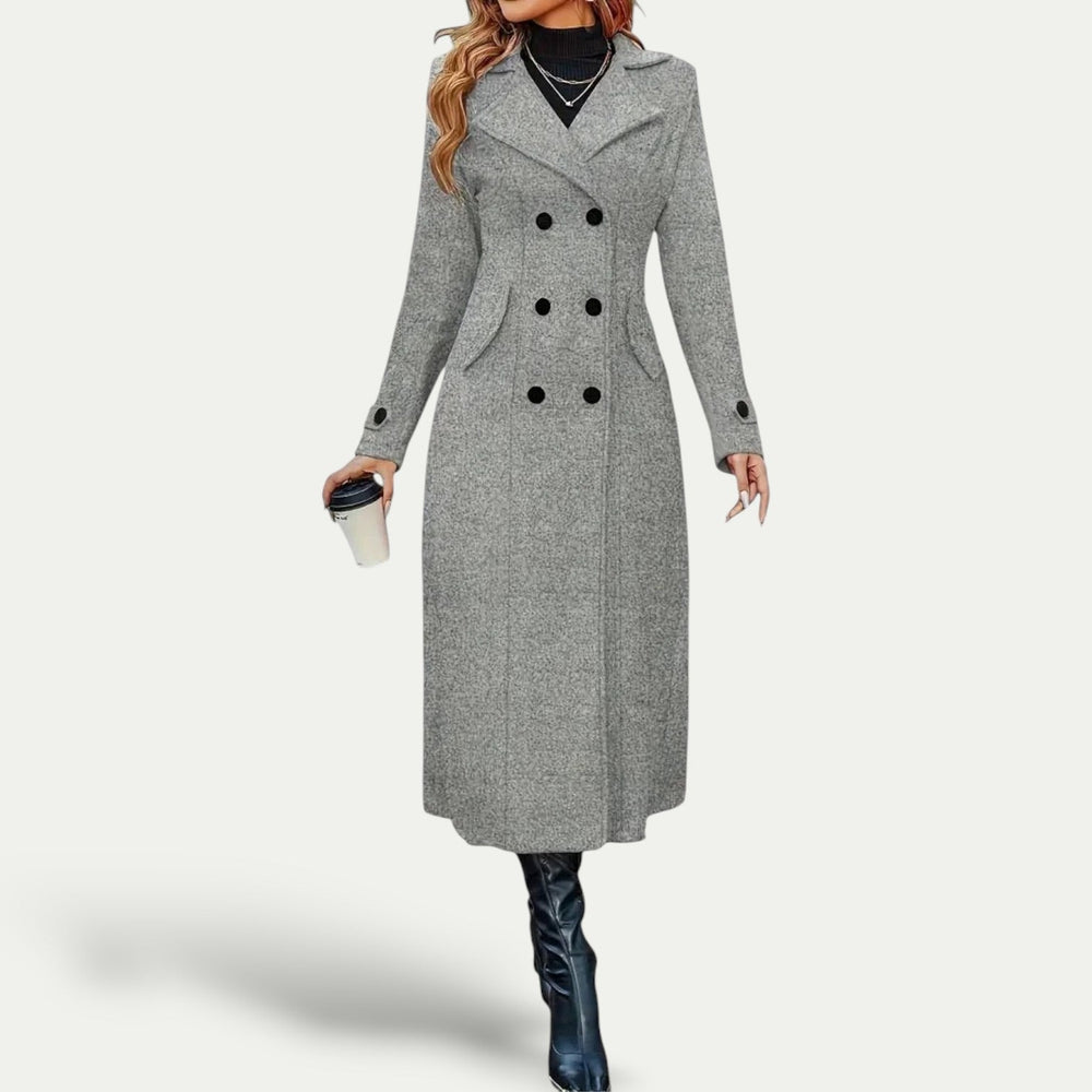 Double-Breasted Longline Coat Tailored Fit – Ophelia - Light Grey - Bellux